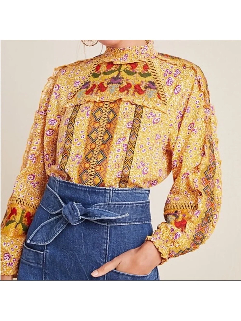 Anthropologie Maeve Embroidered Goldie Top Size 2